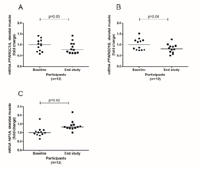 Figure 4 mRNA expression levels in skeletal muscle before and after the intervention